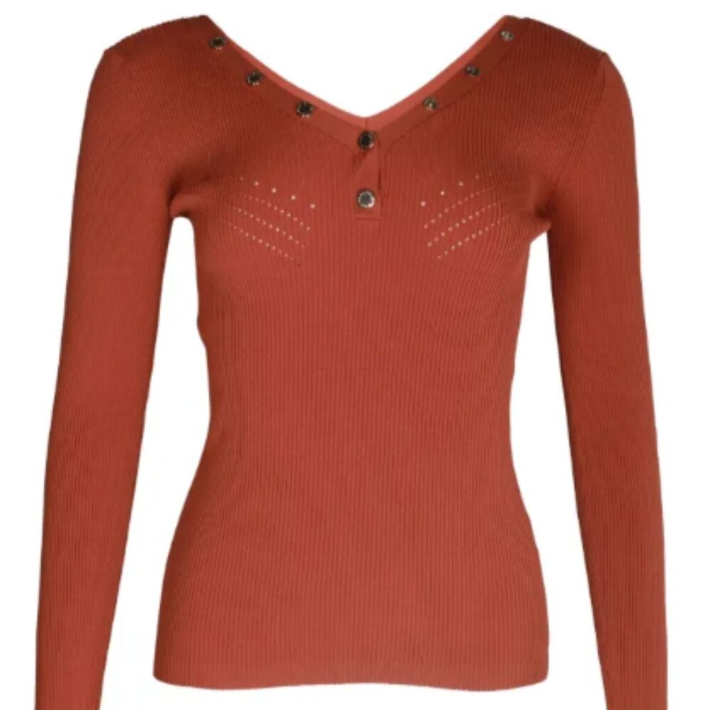 Sandro ribbed long-sleeve v-neck top Size 1